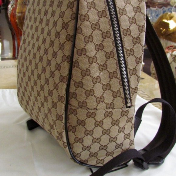 Authentic GUCCI Canvas& Leather Beige/Brown ebony GG print Backpack Large UNISEX - Picture 12 of 15